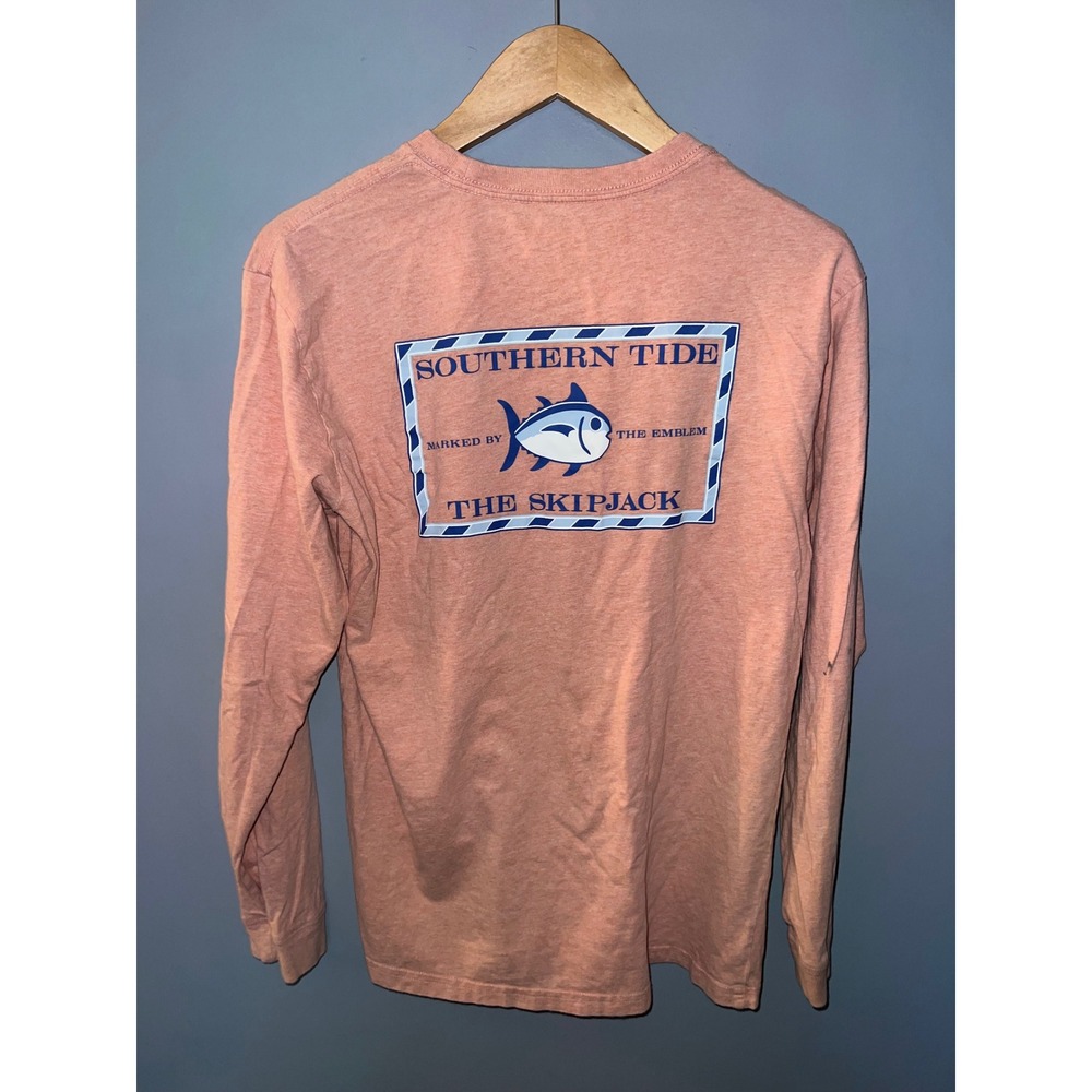Southern Tide Mens Small Long Sleeve Skipjack Graphic T-Shirt Heather Coral Pink